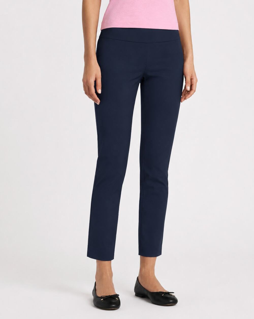 ELLIOTT LAUREN Womens Control Pull On Ankle Pant Size 10 Navy Blue Slit NWOT